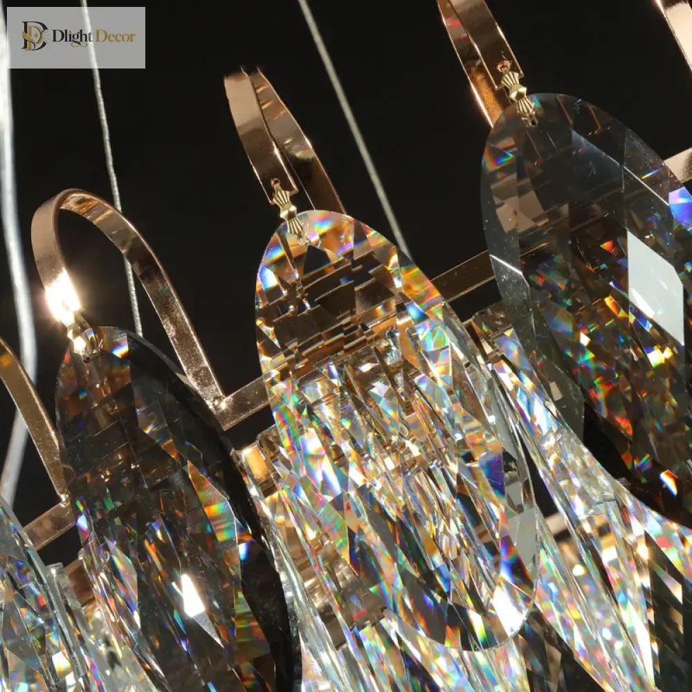New Modern Crystal Chandelier - Luxurious Home Decor Lighting In Round Gold Design With Led
