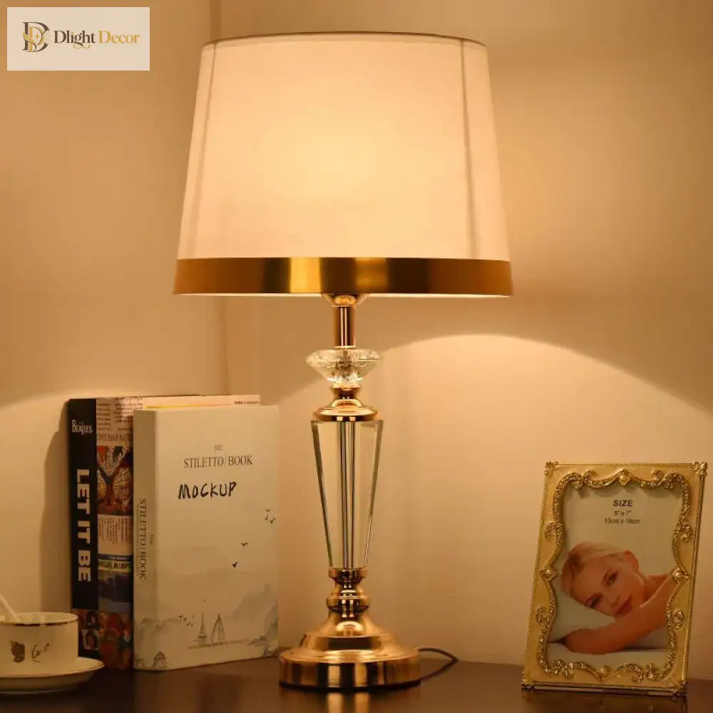 Sarok Modern Crystal Table Lamp - White Luxury Led Desk For Home And Office Decor