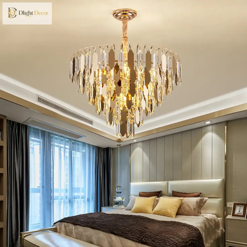 Modern Led Luxury Triangular Multi - Level Crystal Chandelier - Elegant Illumination For Living