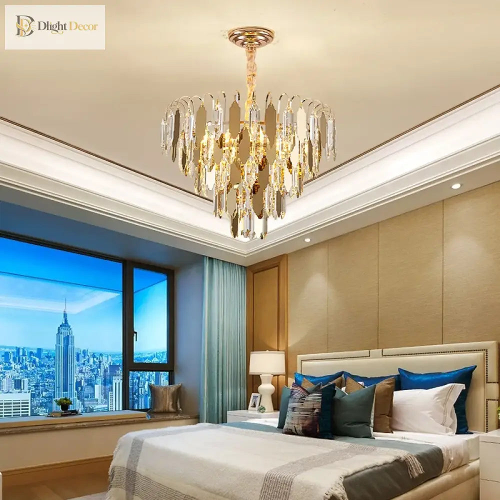 Modern Led Luxury Triangular Multi - Level Crystal Chandelier - Elegant Illumination For Living