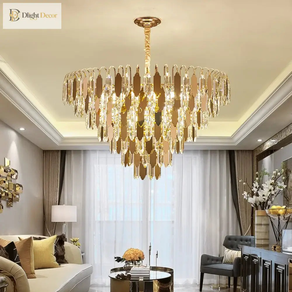 Modern Led Luxury Triangular Multi - Level Crystal Chandelier - Elegant Illumination For Living