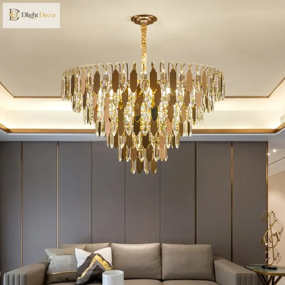 Modern Led Luxury Triangular Multi - Level Crystal Chandelier - Elegant Illumination For Living