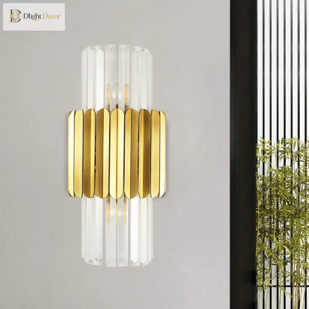 Modern Luxury Meets Warmth: Gold Half - Cylinder Crystal Sconce