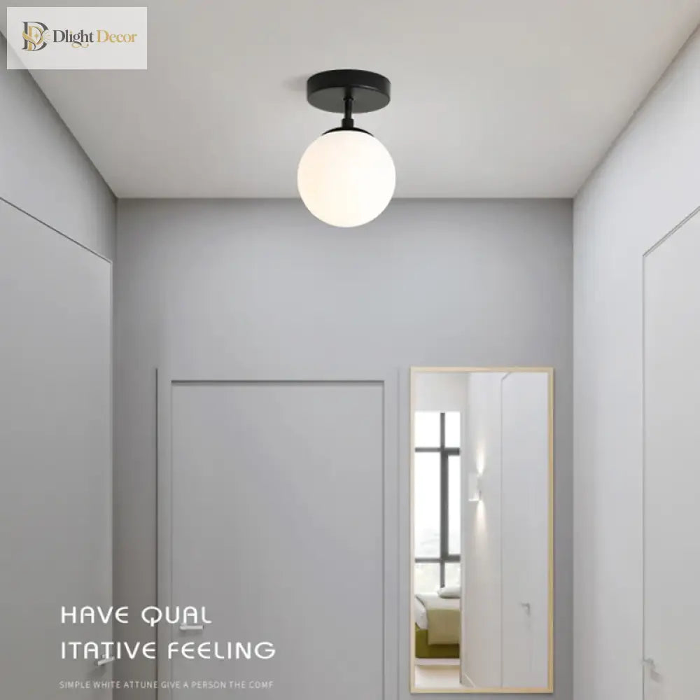Modern Round Glass Ball Ceiling Lamp - Aisle And Corridor Surface Mounted Decor Lights With Milky