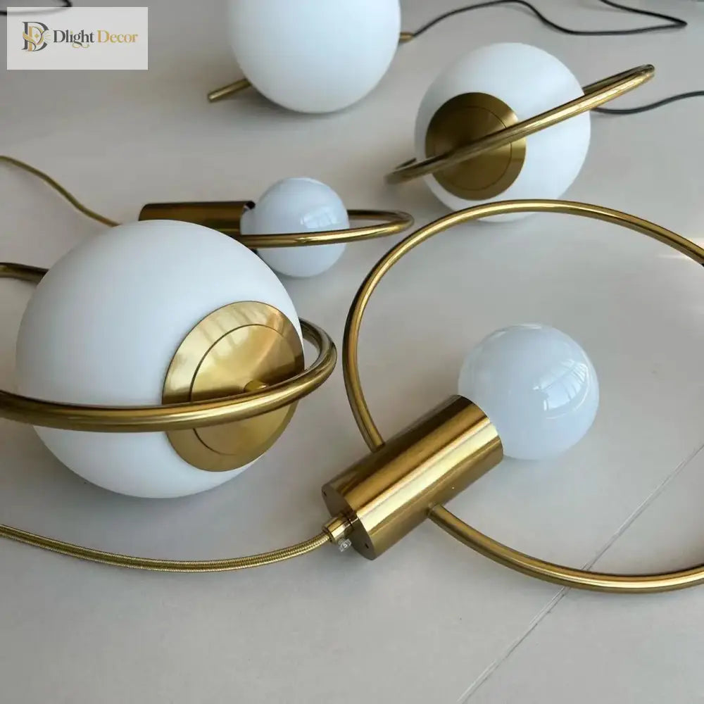 Modern Glass Ball Pendant Light Fixture - Elegant Luminaire Hanging Lamp With Gold Ring For
