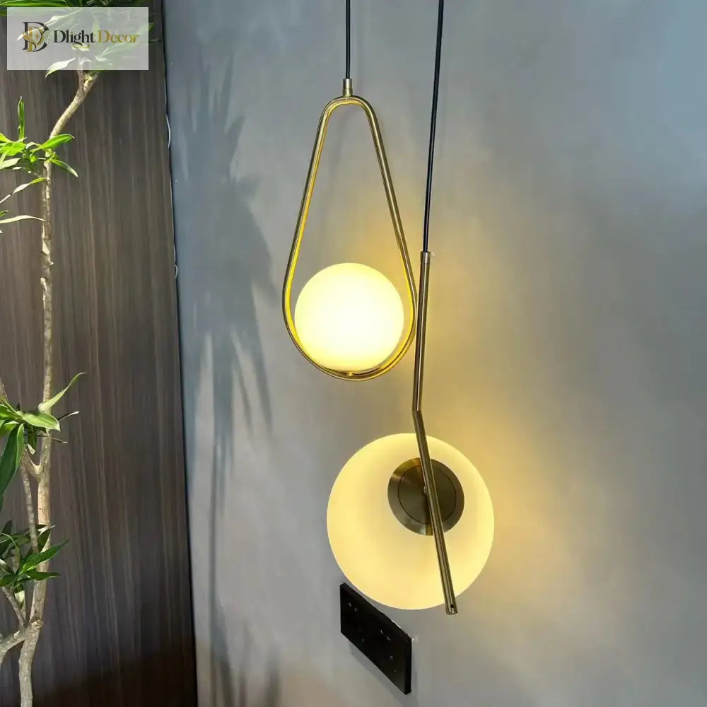 Modern Glass Ball Pendant Light Fixture - Elegant Luminaire Hanging Lamp With Gold Ring For
