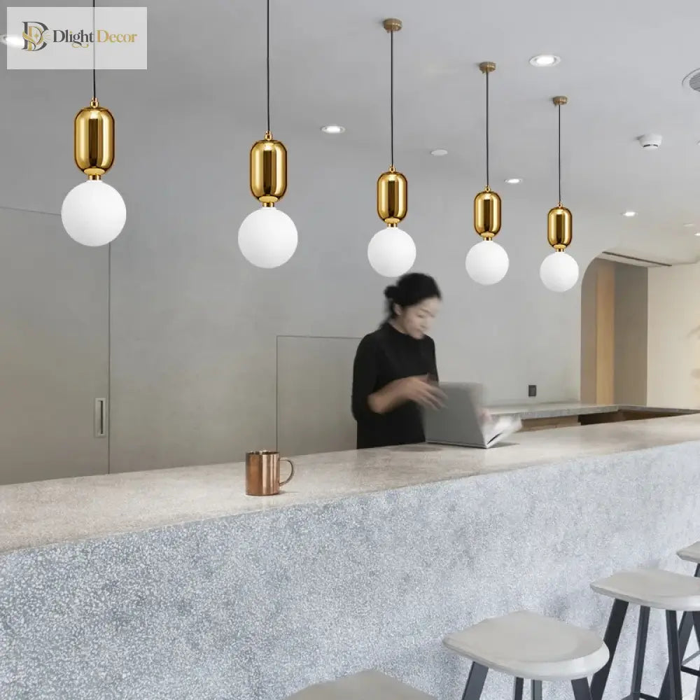 Modern Glass Ball Pendant Light Fixture - Elegant Luminaire Hanging Lamp With Gold Ring For