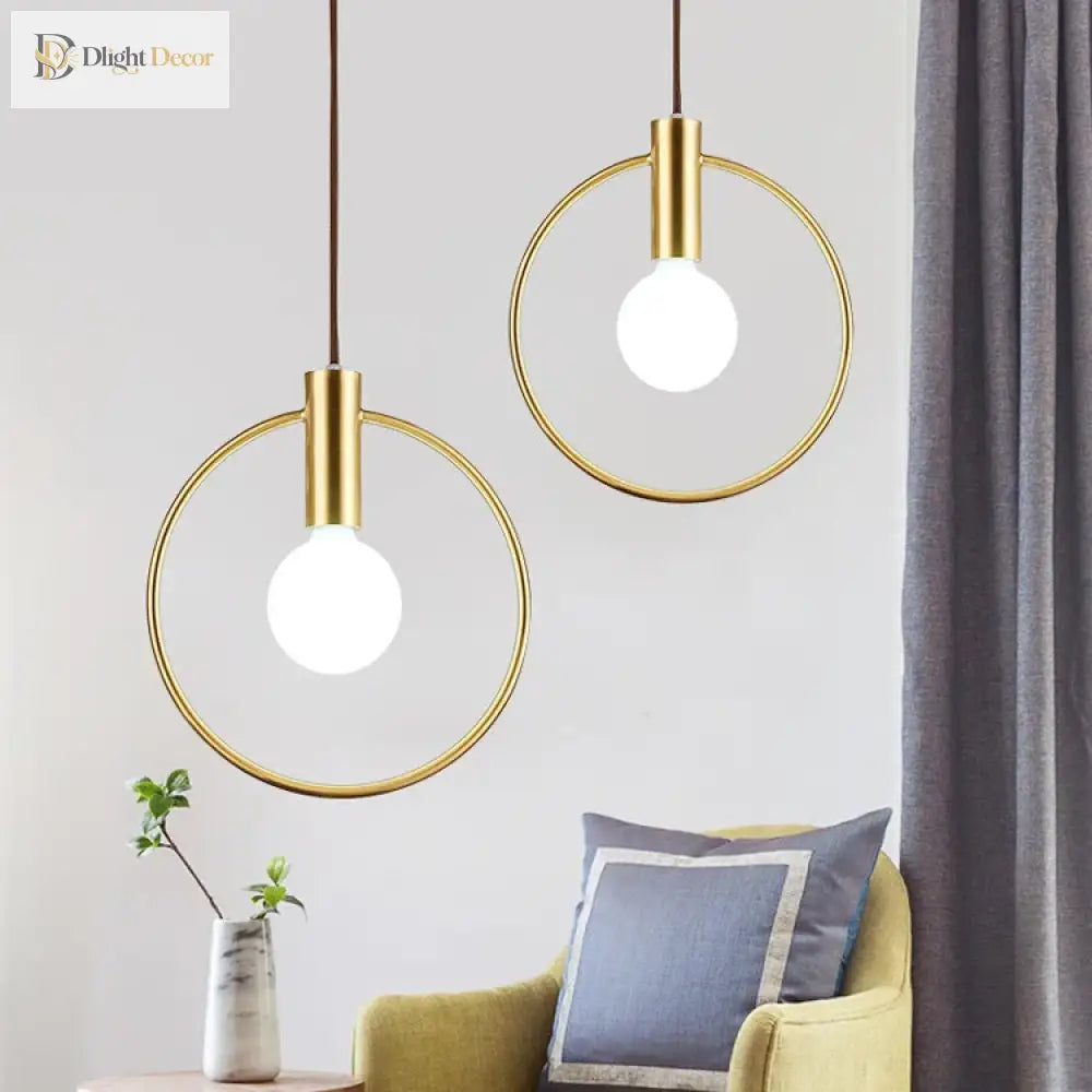 Modern Glass Ball Pendant Light Fixture - Elegant Luminaire Hanging Lamp With Gold Ring For