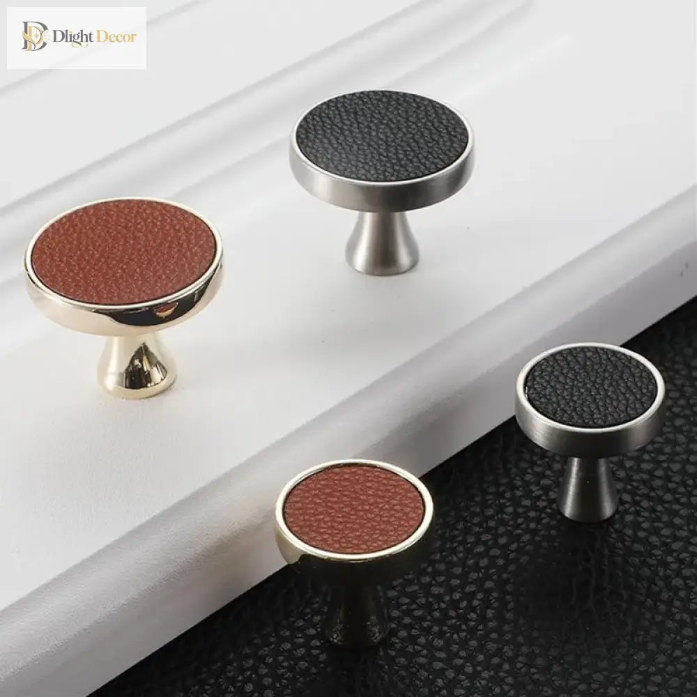 Modern Leather and Zinc Alloy Cabinet Handle – Elegant Drawer Pulls for Kitchen Wardrobe and Furniture (96mm) Handles