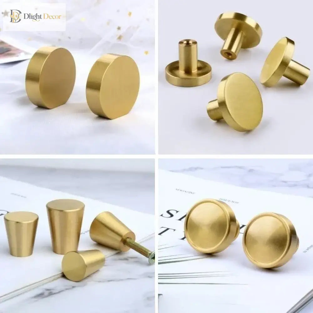 Modern Pure Brass Cabinet Handles - Single Hole Brushed Gold Drawer Knobs for Kitchen and Wardrobes Knonbs