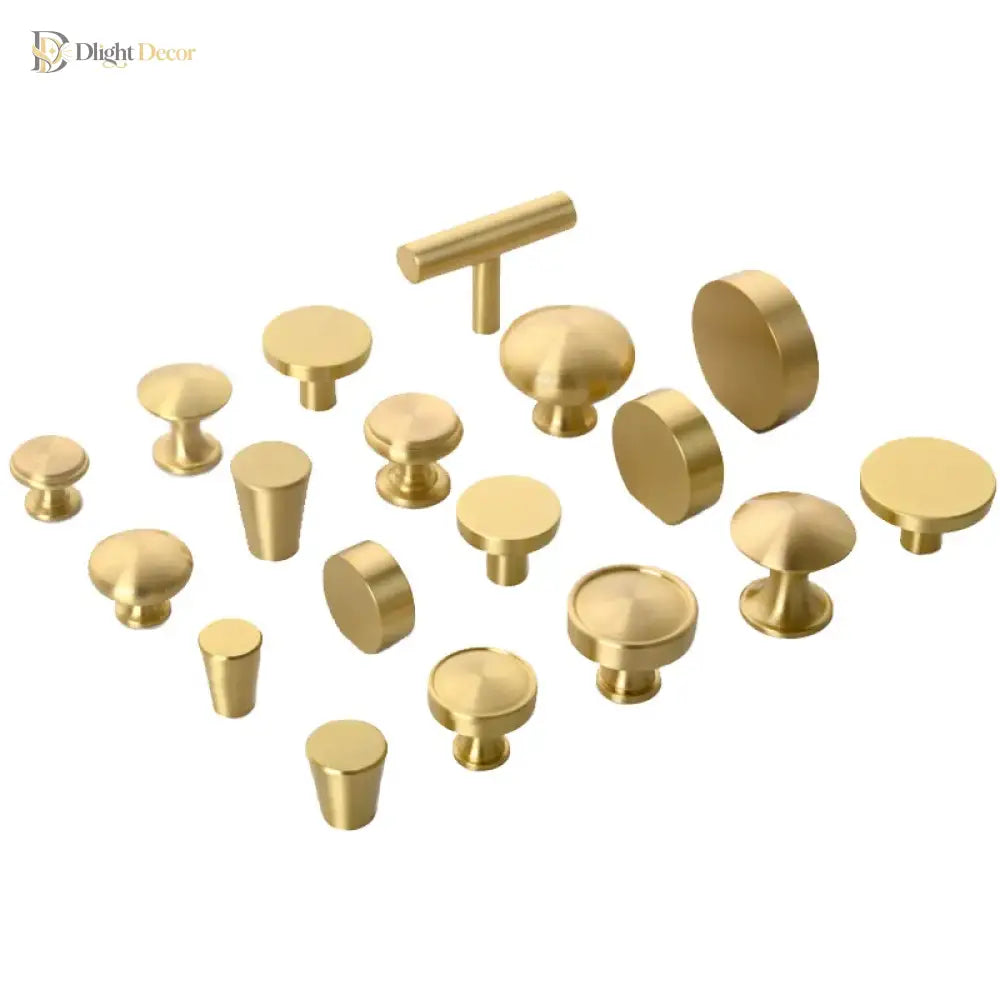 Modern Pure Brass Cabinet Handles - Single Hole Brushed Gold Drawer Knobs for Kitchen and Wardrobes Knonbs