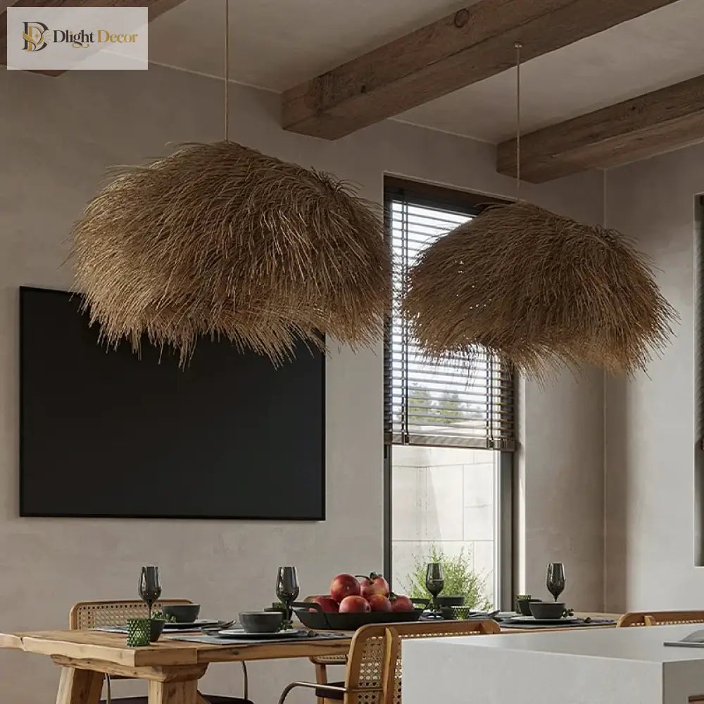 Modern Vintage Rattan Pendant Lights - Oriental Sabi Wabi Design For Living Room Bedroom And Table