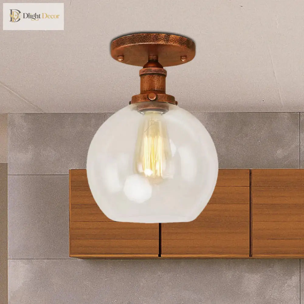 Naomi - Industrial Glass Globe Semi - Flush Mount Light
