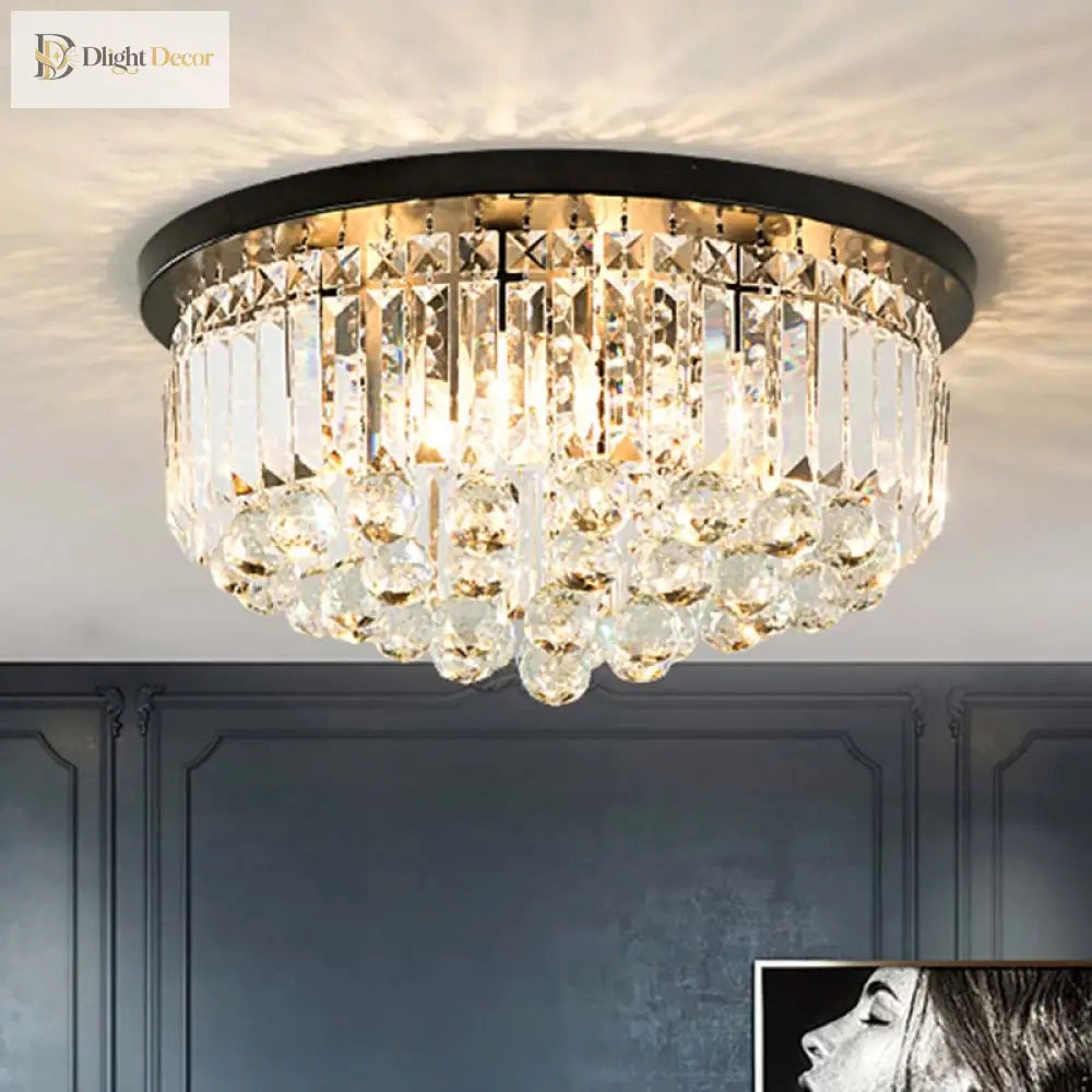 Nicole Elegance Meets Functionality: Black Flush Mount With Crystal Accents