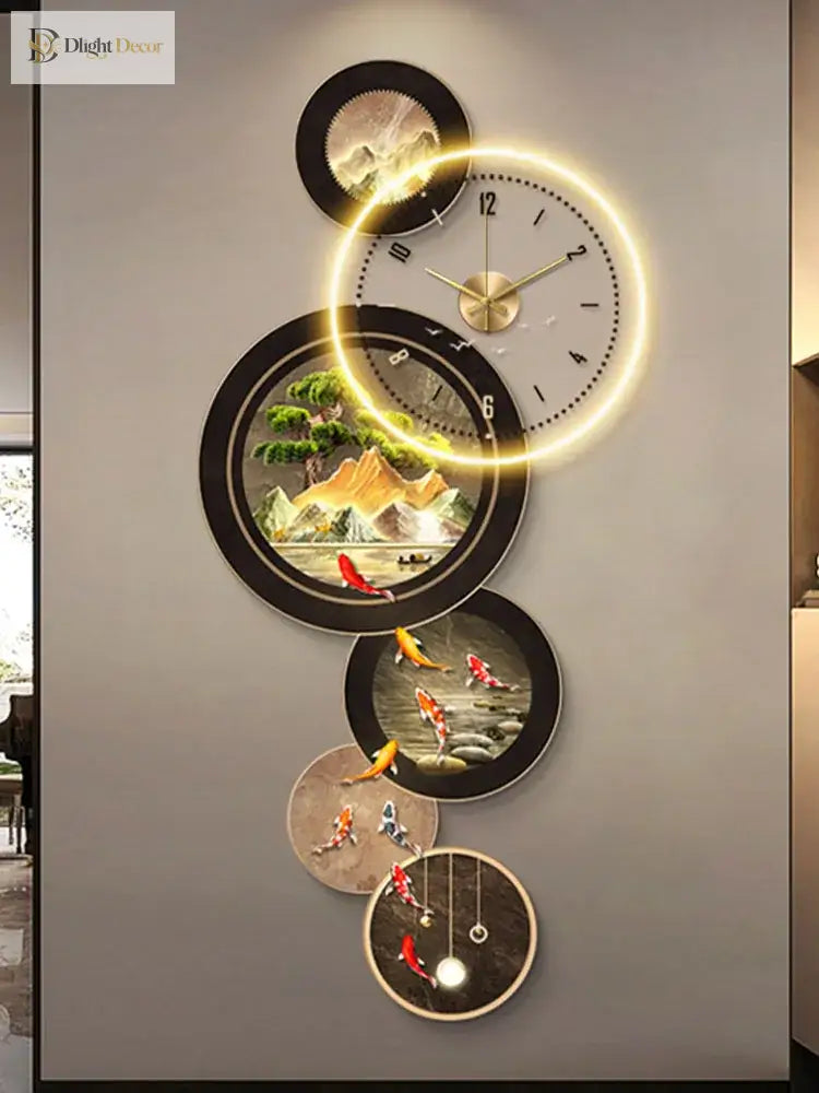 Dlight Decor Nine Fish Clock Wall Light Mural Wall Art