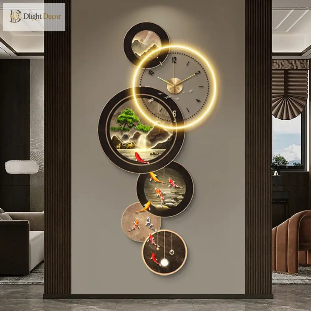 Dlight Decor Nine Fish Clock Wall Light Mural Wall Art