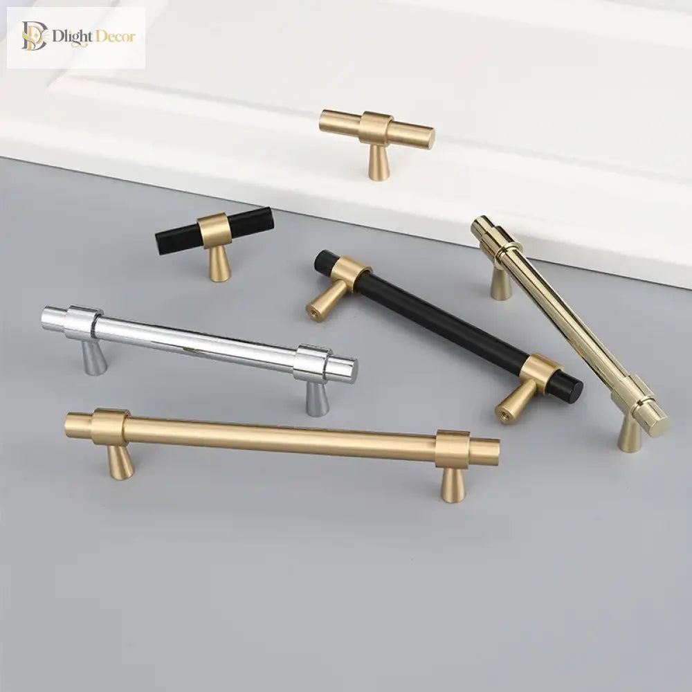 Nordic Brass Furniture Handles – Gold Black Chrome Cabinet Bar Pulls (50mm-500mm) Handles