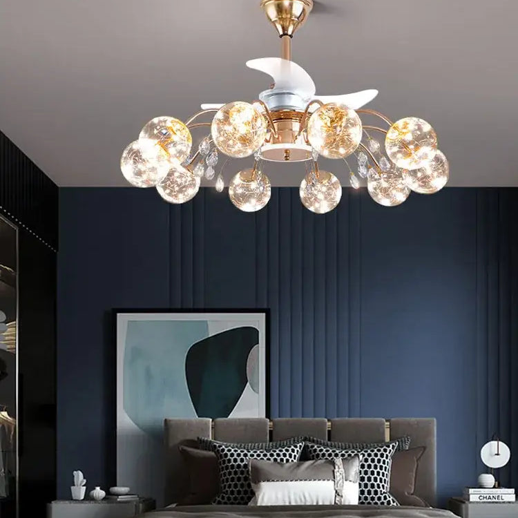 Nordic Living Room Fan Lamp Frequency Conversion Restaurant Ceiling Invisible Light Luxury Cystal