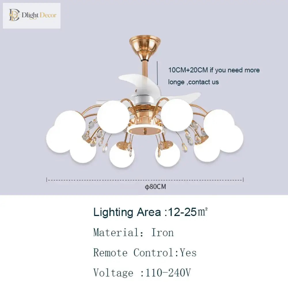 Nordic Living Room Fan Lamp Frequency Conversion Restaurant Ceiling Invisible Light Luxury Cystal