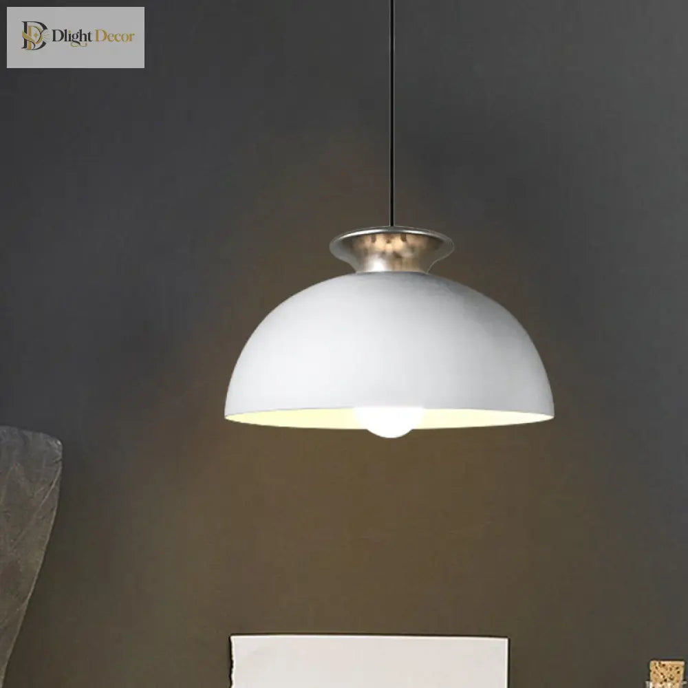 Nordic Style Aluminum Dome Pendant Lamp - Grey/White For Snack Bars