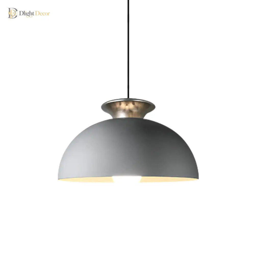 Nordic Style Aluminum Dome Pendant Lamp - Grey/White For Snack Bars