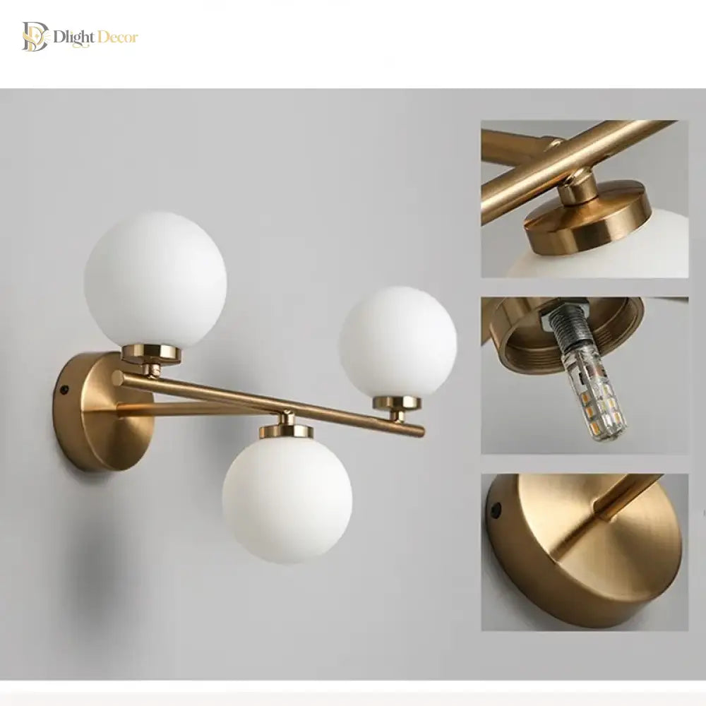 Nordic Gold Wall Lamp With Glass Orb Shade - Elegant Lighting For Bathroom Bedside Hotel Aisle And