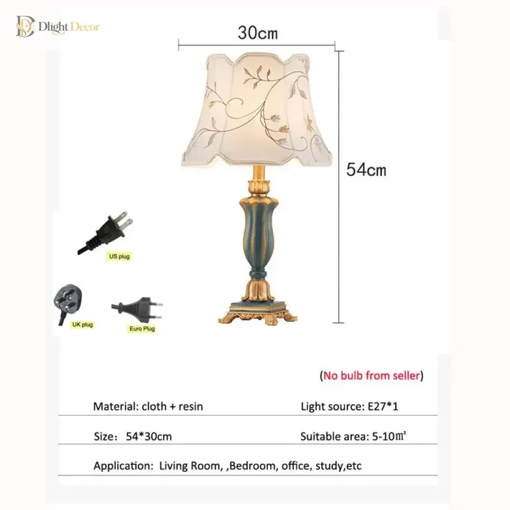 Table lamp with floral fabric shade and resin base; 54x30cm; E27 socket (no bulb)