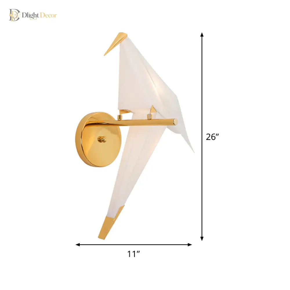Origami Bird Led Wall Sconce In Gold: Warm/White Bedroom Lighting Fixture