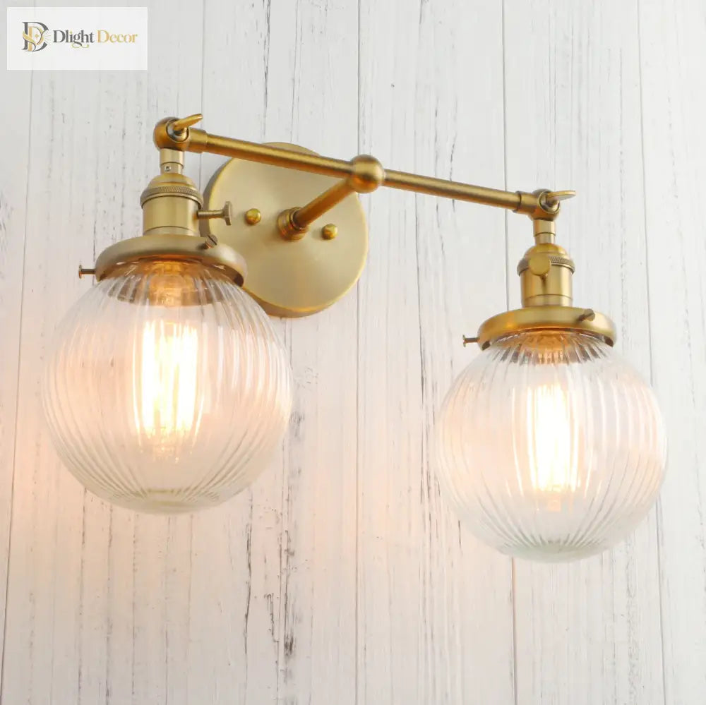 Phansthy Vintage Double Head Wall Sconces - Retro Rustic Lamps With Globe Glass Shades And Switch