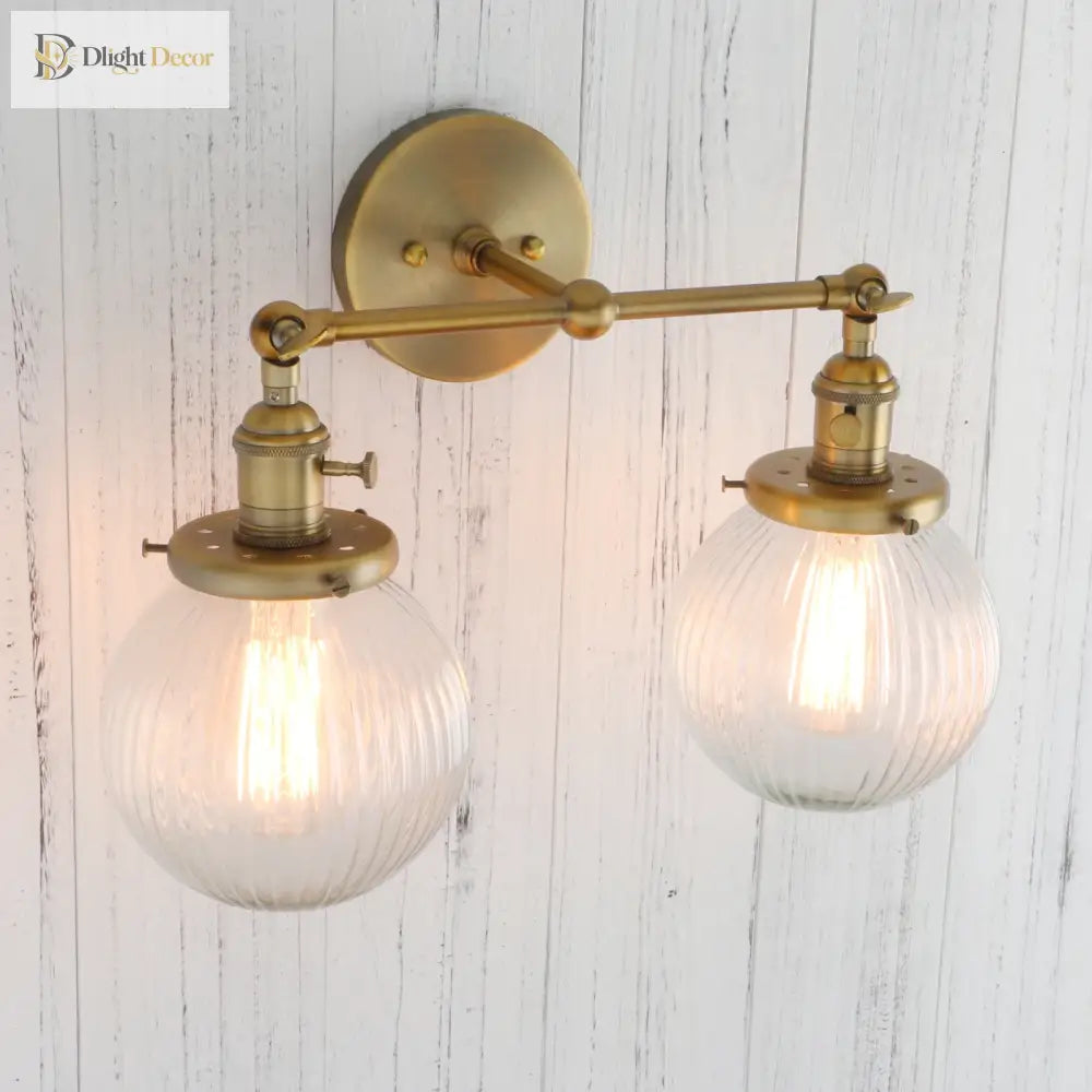 Phansthy Vintage Double Head Wall Sconces - Retro Rustic Lamps With Globe Glass Shades And Switch