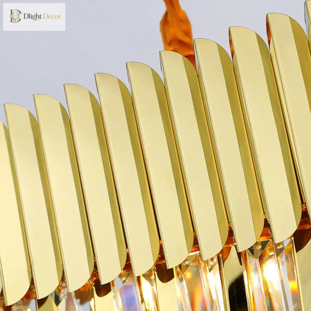 Postmodern Round Gold Stainless Steel Crystal Led Chandelier - Contemporary Illumination For Dining
