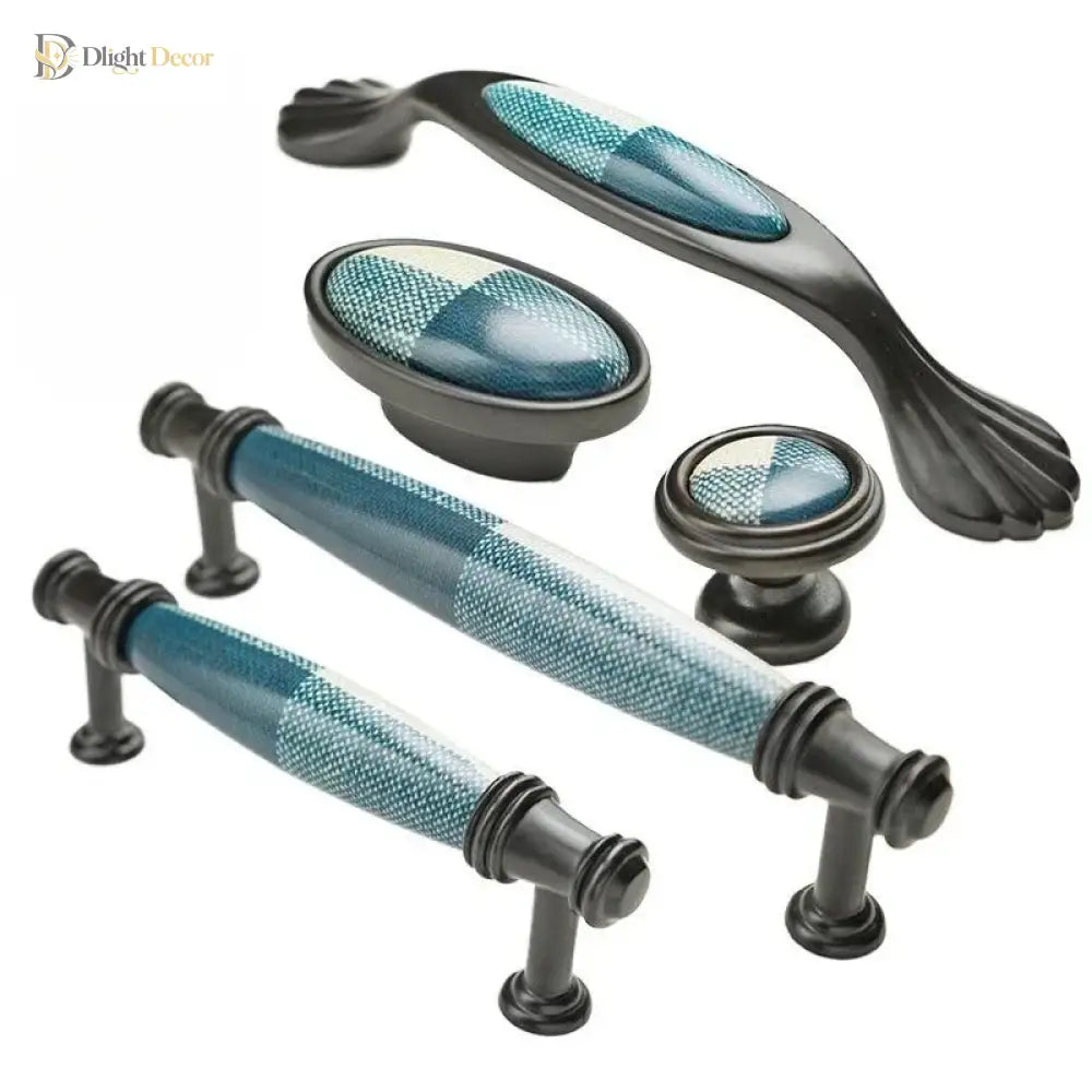 Precision Ceramic Cabinet Handles – American Style Plaid Knobs for Wardrobes and Kitchen Furniture Handles