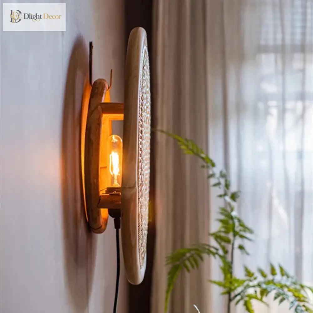 Rattan Wall Lamp - Japanese Bamboo Wood Sconce For Vintage Home Decor Wall Lamp