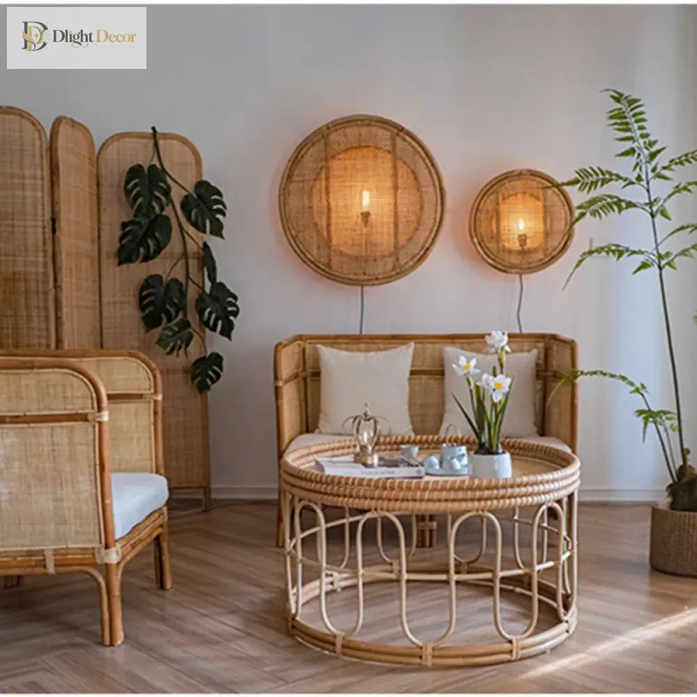 Rattan Wall Lamp - Japanese Bamboo Wood Sconce For Vintage Home Decor Wall Lamp