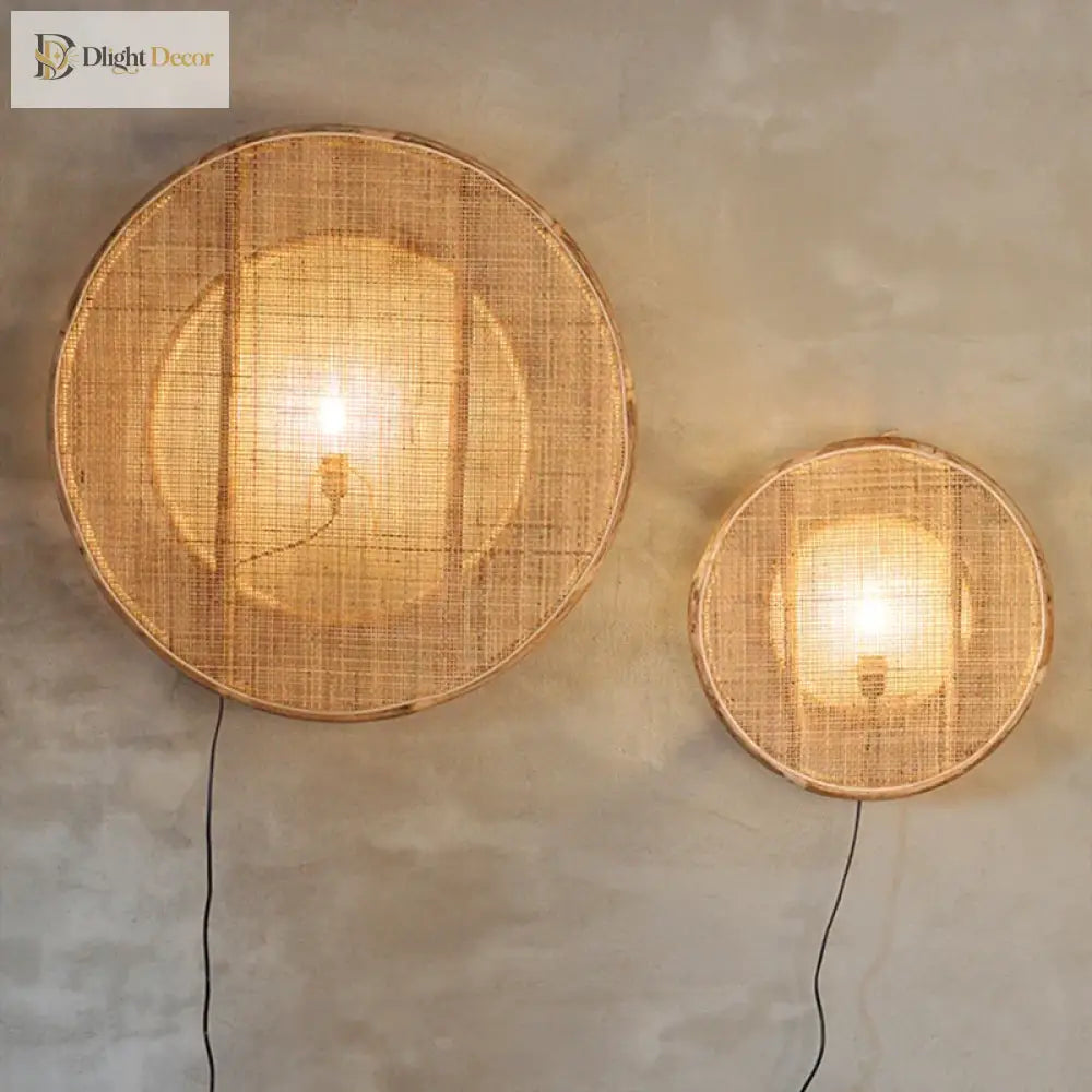 Rattan Wall Lamp - Japanese Bamboo Wood Sconce For Vintage Home Decor Wall Lamp