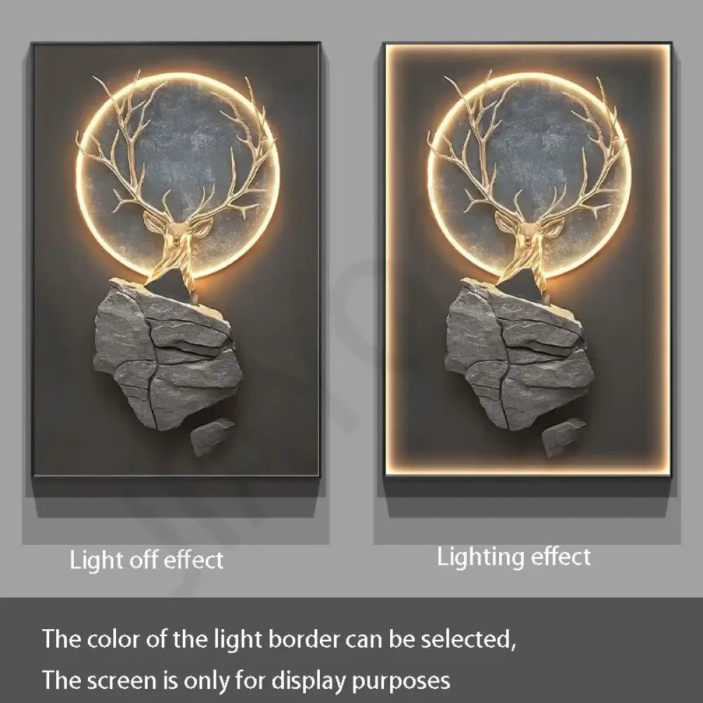 Dlight Decor Reindeer Wall Glow for Luxe Entry Spaces A / 120X30CM / Dimmable cool light|Gold border Wall Art
