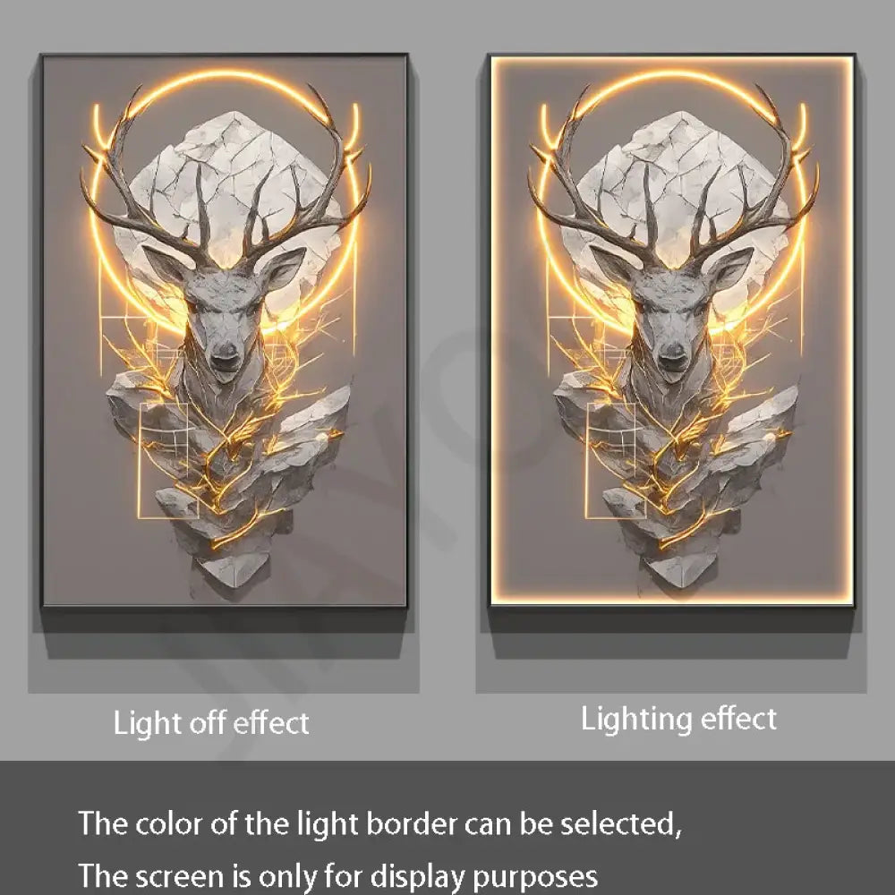 Dlight Decor Reindeer Wall Glow for Luxe Entry Spaces B / 80X40CM / Dimmable warm light|Gold border Wall Art