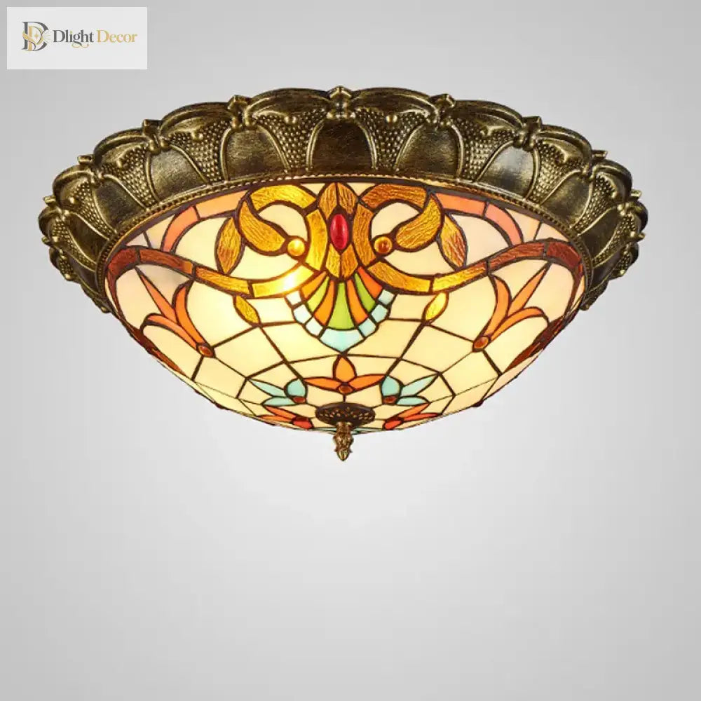European - Style Tiffany Circular Ceiling Lamp - Retro Elegance For Living Rooms Bedrooms Corridors
