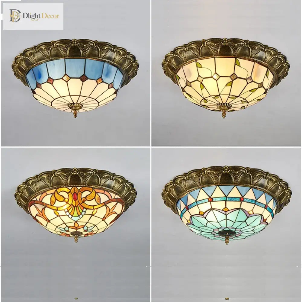 European - Style Tiffany Circular Ceiling Lamp - Retro Elegance For Living Rooms Bedrooms Corridors