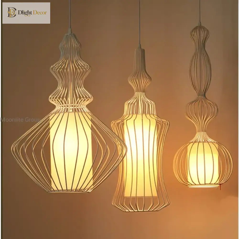 American Birdcage Retro Chandelier with sculptural open shade