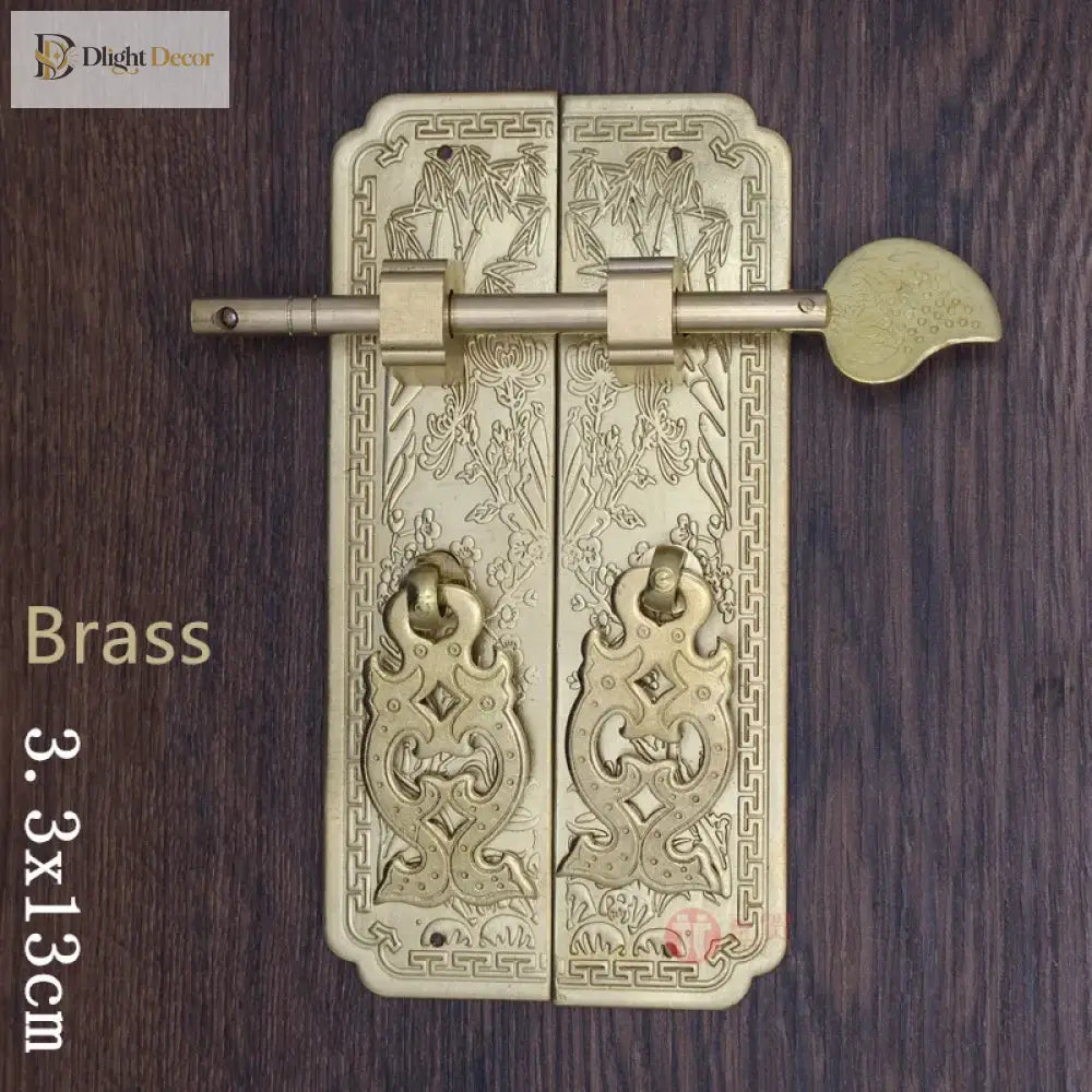 Retro Chinese-Style Antique Copper Brass Shade Carved Door Handles (13cm/16cm) Handles