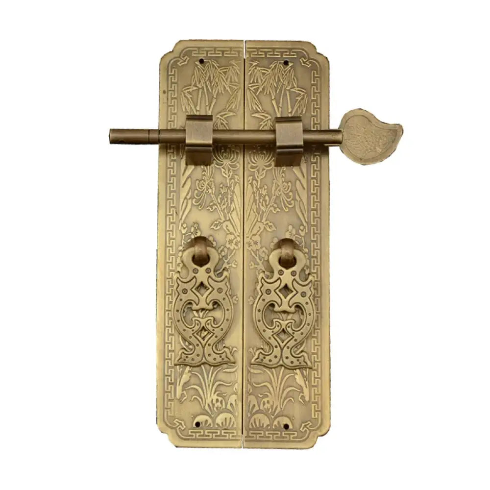 Retro Chinese-Style Antique Copper Brass Shade Carved Door Handles (13cm/16cm) Brass color / 3x16cm Handles
