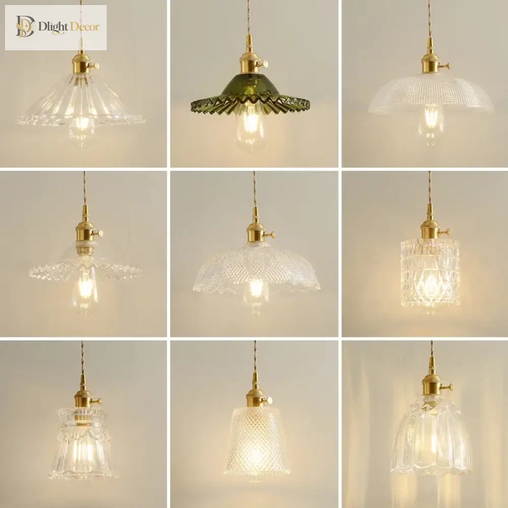 Retro Glass Chandelier Single Head Clear Pendant Lamps Restaurant Tea Room Bar Bedrooms Studio Cafe