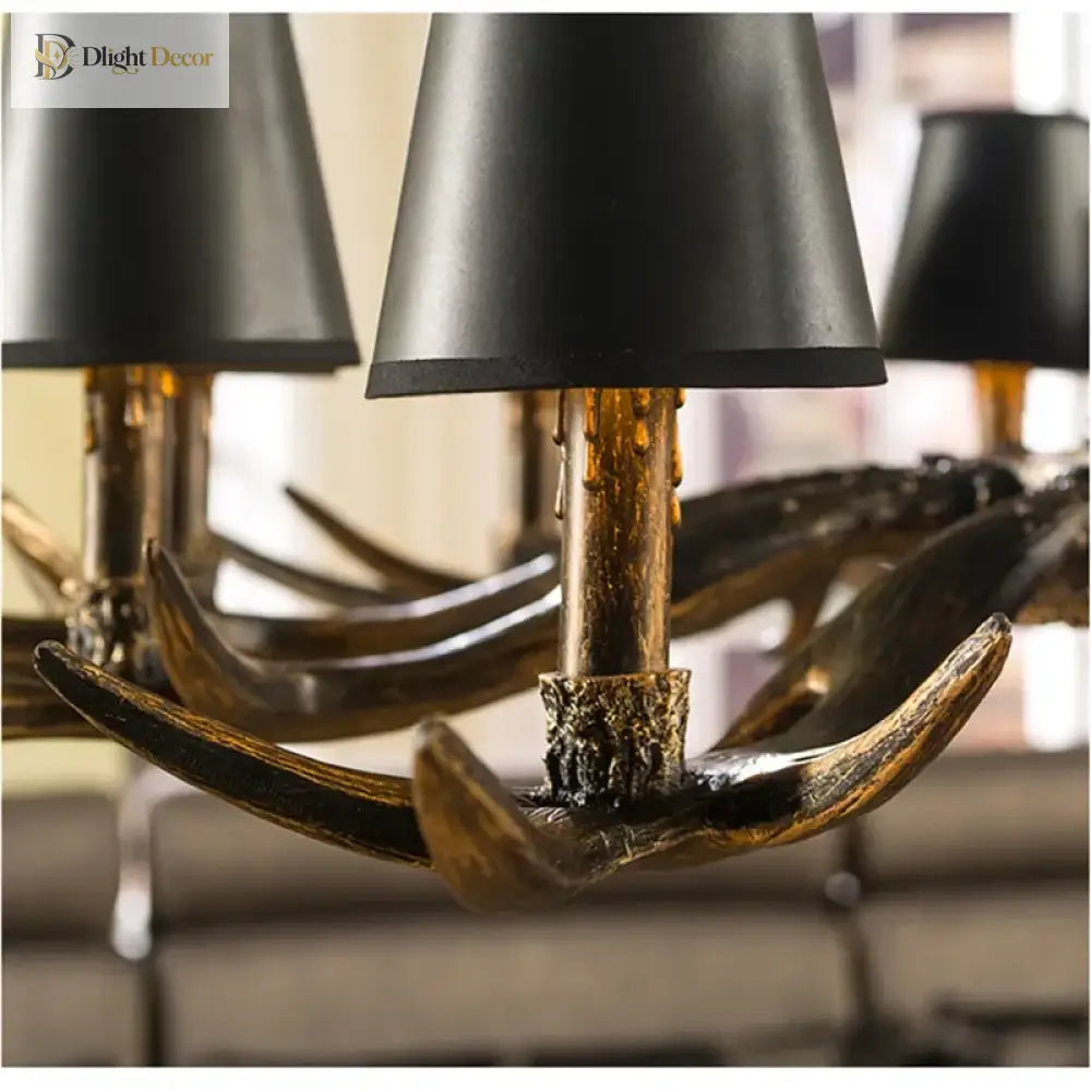 Retro Style Antler Resin Chandelier - Sweeping Gold Spray Paint Finish For Living And Dining Room