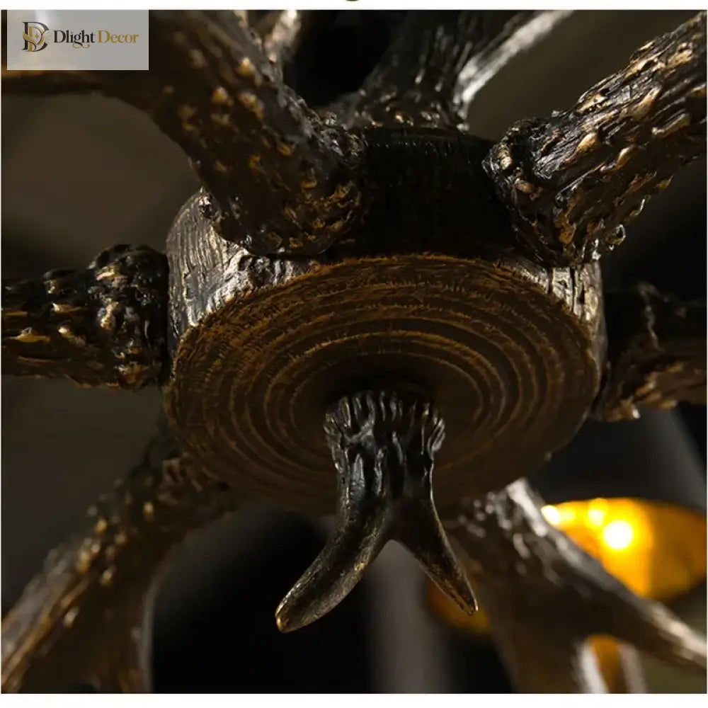 Retro Style Antler Resin Chandelier - Sweeping Gold Spray Paint Finish For Living And Dining Room