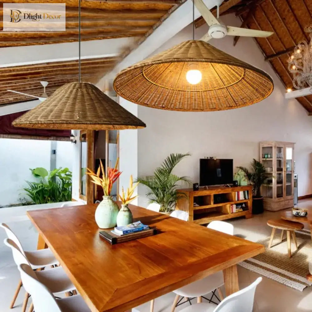 Minimalist Rattan Dou Pendant Light - Hand - Knitted Elegance For Dining Living And Kitchen Spaces