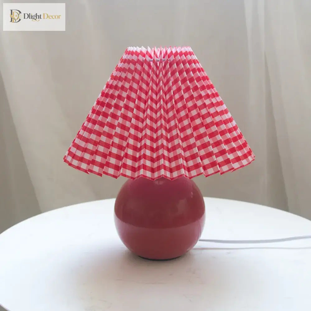 Vintage Pleated Table Lamp With Led E27 Tricolored Bulb - Charming Decorative Night Light For