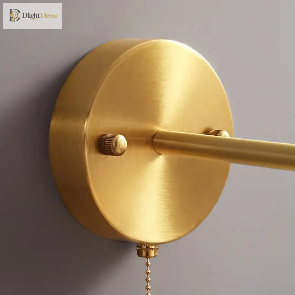 Rotary Brass Ceramic Wall Lamp With Pull Switch - Customizable Led Sconce For Bedroom And Interior