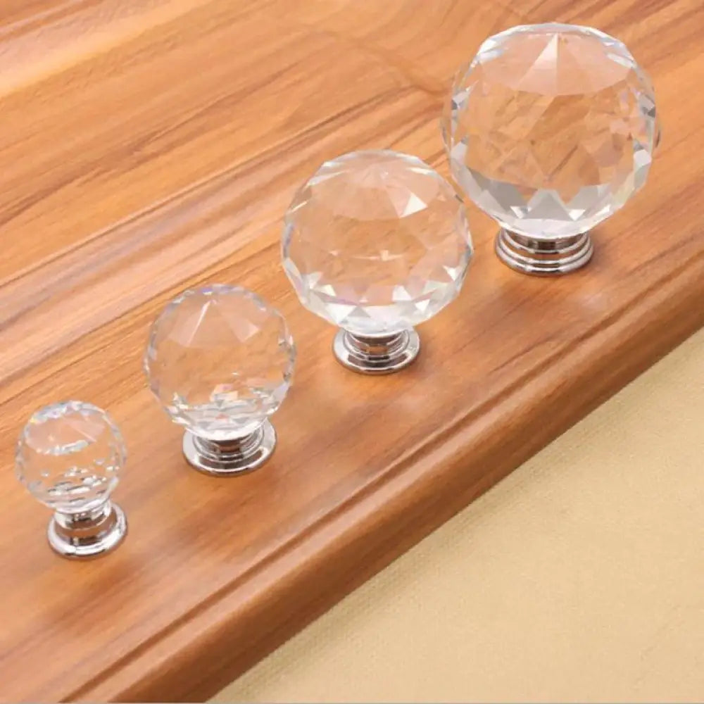 Round Cut Crystal Ball Knobs – Polished Chrome Cabinet Handles in 30mm 40mm 50mm (Clear Pink Blue Green Amber) Knob