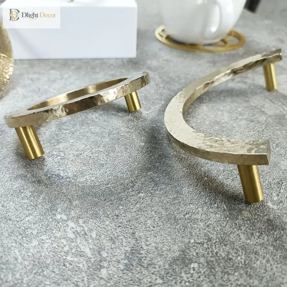 Round Hammered Brass Wardrobe Handles – Modern Knobs for Drawers Dressers and Cabinets (Circle & Semi-Circle) Handles